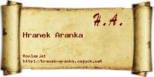 Hranek Aranka névjegykártya